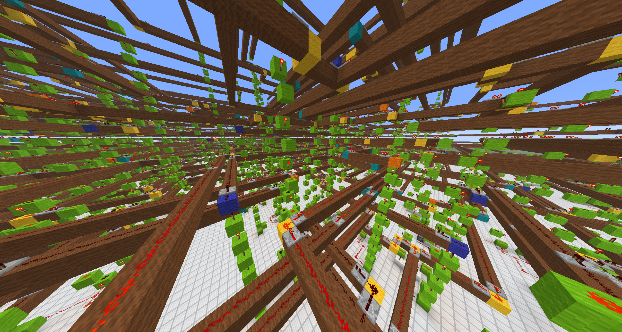8-bit calculator circuit placed and routed in Minecraft by LogicLoom, close-up view